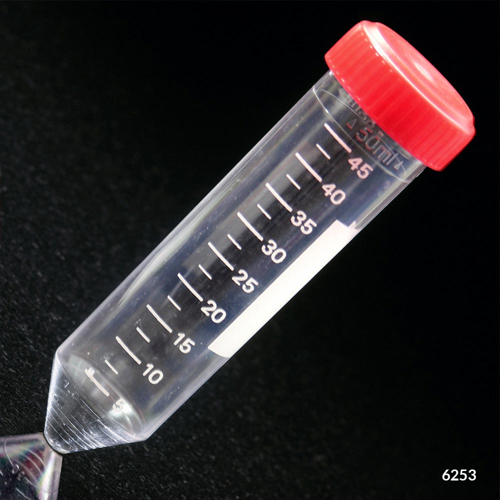 Globe Scientific Centrifuge Tube, 50mL, with Attached Red Screw Cap, PS, Printed Graduations, STERILE, 25/Bag, 20 Bags/Unit Image